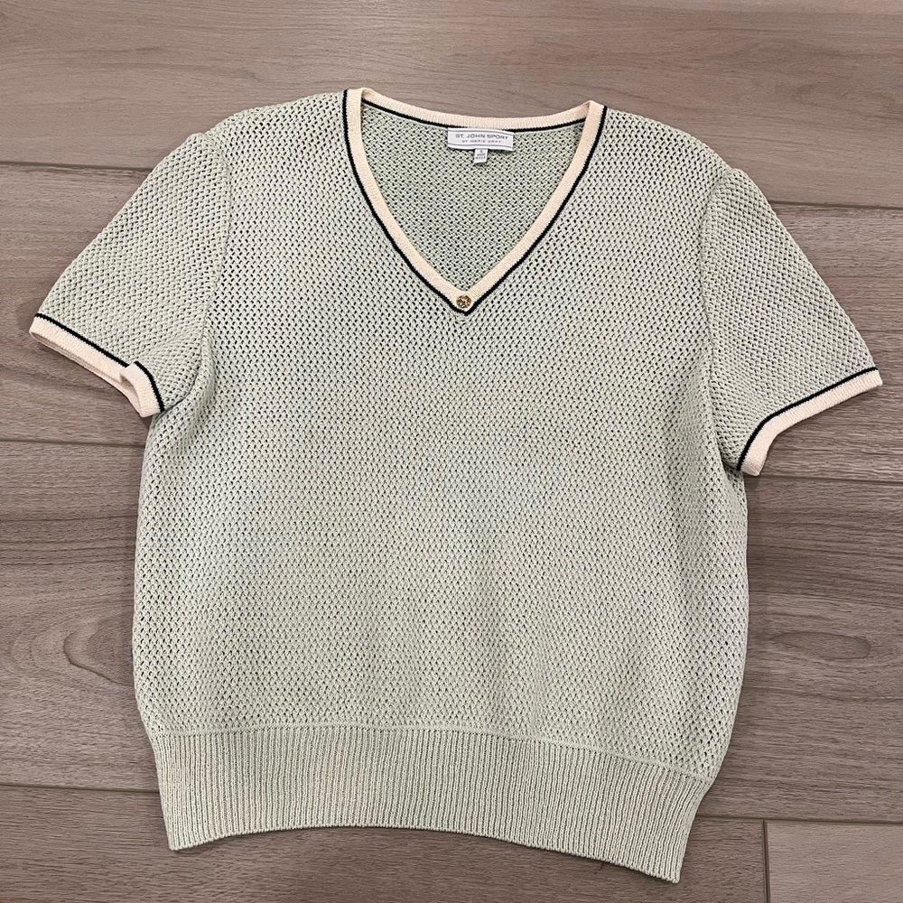 VINTAGE ST. JOHN SPORT BY MARIE V NECK SHORT SLEEVE KNIT SWEATER SZ S